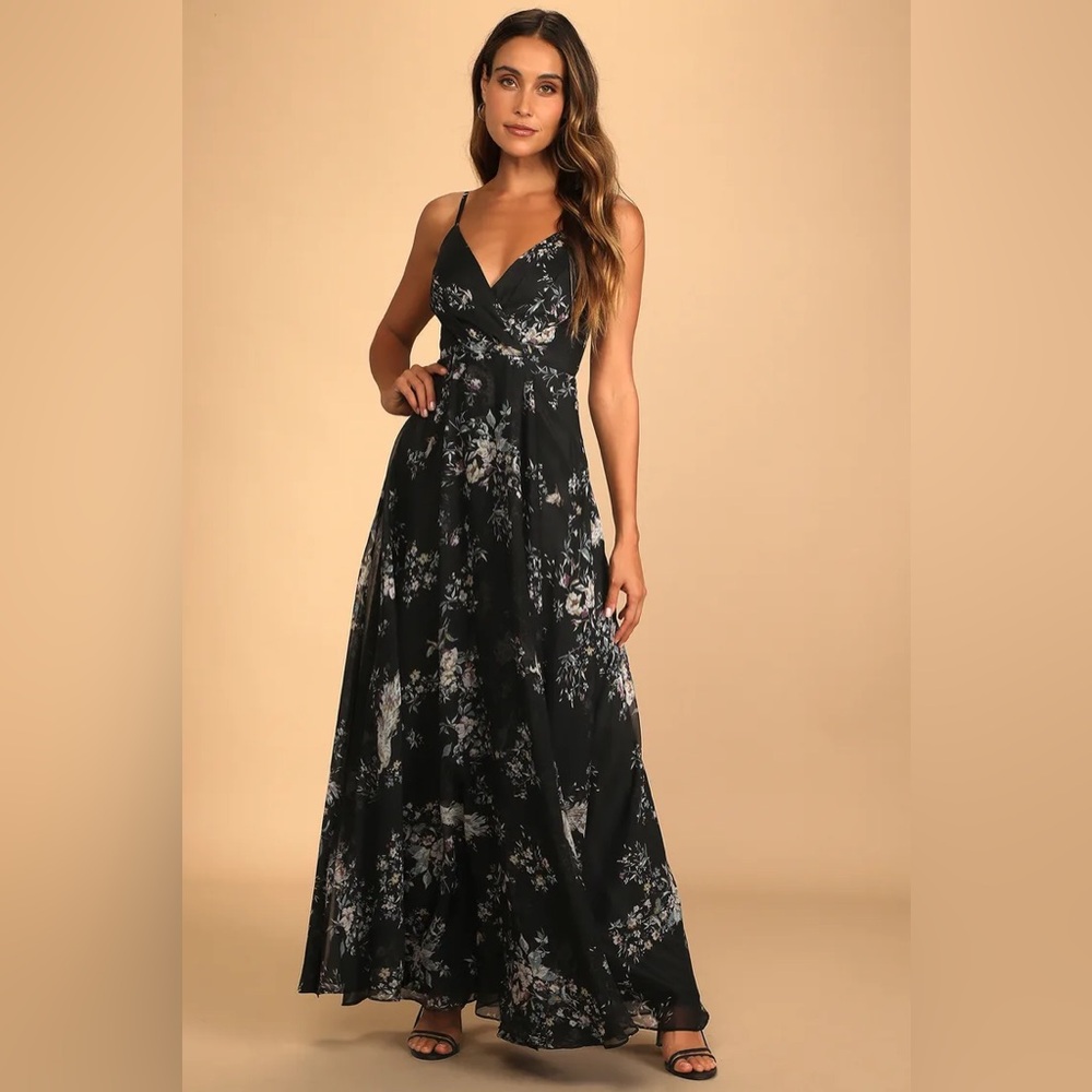 Lulus Made to Flaunt Black Floral Print Maxi Dress